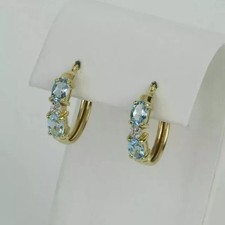 Boucle d'oreille femme diamant aigue-marine créée en laboratoire plaqué or...