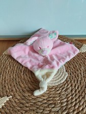 Doudou plat lapin rose écru trèfle fleurs Tex comme neuf 