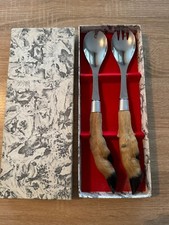 couverts à salade manches pattes de chevreuil, coffret de 2 grandes cuillères