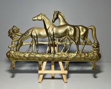 Sublime Accroche Clés Mural Vintage Motif Chevaux En Laiton - 4 Crochets