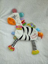 Doudou plat  zebre boir blanc oiseau toucan papillon  étiquettes Label Label