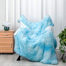 Couverture Plaid Polaire Super Chaude 130x160cm Bleu Plaid Fausse Fourrure Ha...