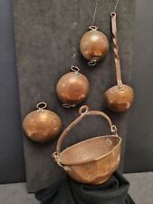 Ensemble 5 Pièces, Chaudron, Cul De Poule, Cuillère Miniatures En Cuivre Martelé