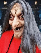 Masque Halloween De Sorcière Gros Nez Effrayant Tête De Sorcière Cheveux Gris