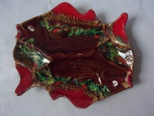 VALLAURIS GRAND PLAT EN FORME DE 2 POISSONS VINTAGE Estampillé