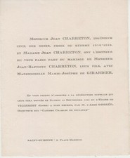 1951 Faire-part mariage Jean-Baptiste CHARRETON & Marie-Josèphe de GIRARDIER.