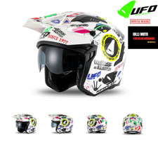 Casque Moto UFO Jet Sheratan Trial Scooter Blanc Coloré Visiera À Disparition