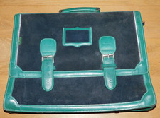 vintage CARTABLE sac à main DOS d'ecole TANN'S TANNS en CUIR vert BLEU scolaire