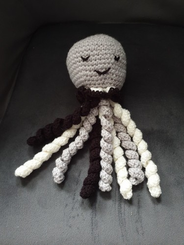 Doudou pieuvre gris blanc - pieuvre, gris/blanc/noir