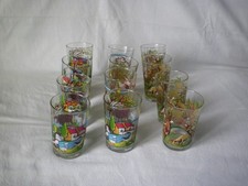 12 verres anciens, décors ferme, forêt et chasse