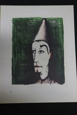 lithographie de BERNARD BUFFET le clown au fond vert MOURLOT FRERES 1967