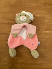 MC/ Doudou plat ours beige rose blanc étoile SUCRE D'ORGE Bonnet