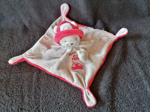 Doudou plat ours pompier rouge