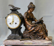 Pendule en régule  MOREAU " la liseuse "sur marbre chiné