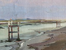 Tableau ancien HST "La Lagune" Marine Bord de mer signé + cadre