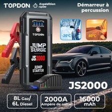 TOPDON JS2000 Démarreurs de Voiture 16000mAh 2000A Chargeur Booster Powerbank FR