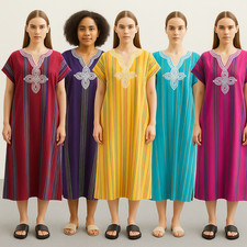 Caftan Gandoura marocain traditionnel à rayures - Robe ample et élégante