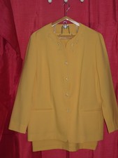 COMME NEUF Ensemble Tailleur Jupe Veste Femme Taille 46 Jaune ELEGANT