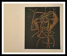 Pablo PICASSO : Tête de femme, linogravure 1962