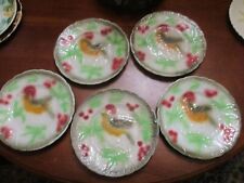 5 Belles assiettes EN  BARBOTINE decor oiseau cerises -Onnaing Hamage Nimy-TBE