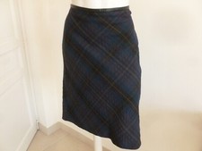 NEUVE JUPE CAROLL EVASEE FLUIDE IMPRIME ECOSSAIS GAUFRE FONCE NOIR BLEU T.36