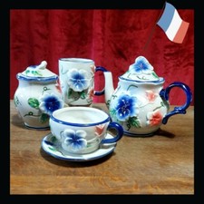Vintage French Barbotine Ceramic Tea or Coffee Set, 4 Pieces