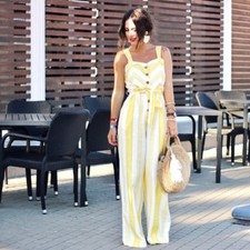 Mango Jaune Rayé Lin Combinaison Short Bloggers S Petit Ru