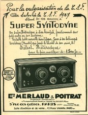 Publicité ancienne Super Syntodyne Ets Merlaud & Poitrat 1927 issue de magazine