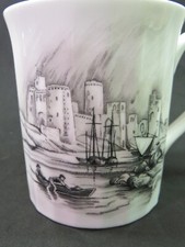 Thé Tasse ~ Elizabethan Fin OS Chine ~ Vieux Châteaux #2 Gris Croquis ~
