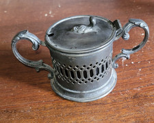 beau petit pot à moutarde en verre bleu cobalt et étain marqué 867