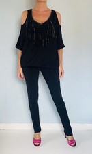 Blouse en soie à franges et chaînes ORNA FARHO - Taille 40