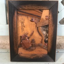 Louis Thiam (1914-1973)-Scène De Vie LA FILEUSE-Sculpture Sur Bois signée