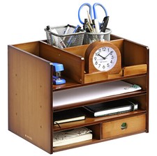 Organisateur de bureau 33x24x26cm en bambou - Rangement fourniture de bureau