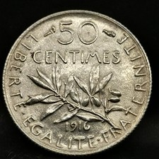 50 CENTIMES SEMEUSE 1916 ARGENT 835‰ FRANCE / SILVER / Réf 031225