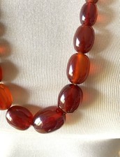 69 g Collier Perle Bakelite Marron bijoux jewelry Ancien Amber Antique