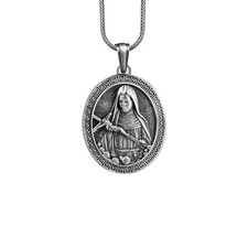 Collier Sainte Rita pendentif en argent sterling oxydé cadeau religieux catho...