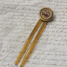 Epingle Peigne Bijou de Cheveu Corne Blonde Napoléon III Victorian Hair Jewel