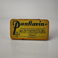 Ancienne boîte en étain vide médicale allemande Panflavin Pastilen BAEYR vers...