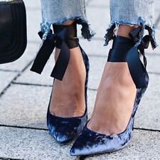 Zara Escarpins En Velours Bleu Marine À Talons Hauts / Ballerines 1202/201 37 4