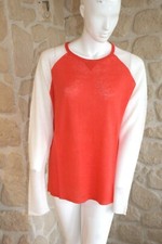 Pull orange et blanc col rond