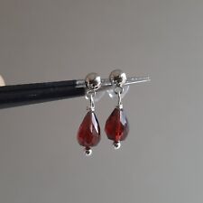 boucles d'oreilles clous pierre précieuse grenat rouge en argent 925 plaqué or 