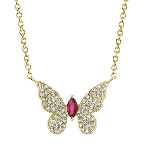 14k rubis diamant collier - or,