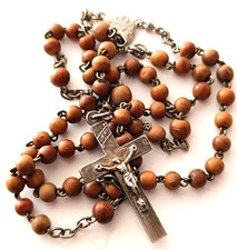 chapelet bois d’olivier croix métal vintage catholic rosary ancien