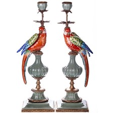 Paire bougeoirs perroquet - paire,