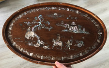 Ancien Plateau Ovale Bois