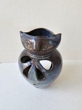 Photophore en céramique vernissée zoomorphe chat au noeud papillon hauteur 18cm