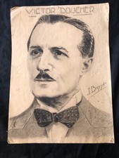 French Pencil Sketch School Study VICTOR BOUCHER 30s Film Star Sign J BONNET 30s