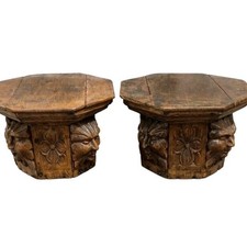 Paire chapiteaux bois sculpté
