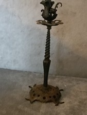  Ancien Bougeoir en Fer Forgé Oeuvre  de Maîtrise, h 21,5 cm