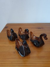 Quatre cendriers en verre moulé caramel polonais vintage 6x10x13 cm